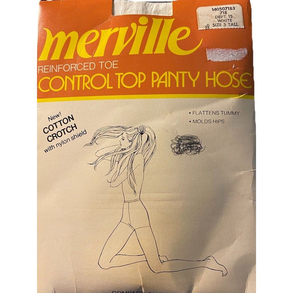 Vintage Merville Control Top White Pantyhose. Size 3 Tall. Discontinued